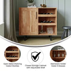 Mobile bar e credenza con mobiletto contenitore, supporti per calici sospesi e portabottiglie