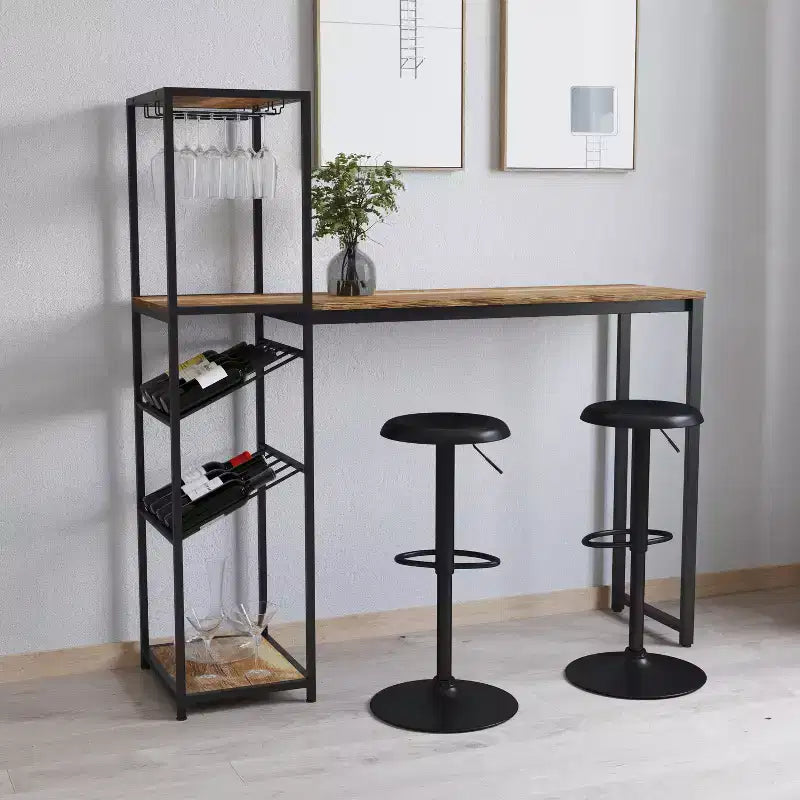 Tavolino da bar e da vino in metallo con portabottiglie e appendi-calici
